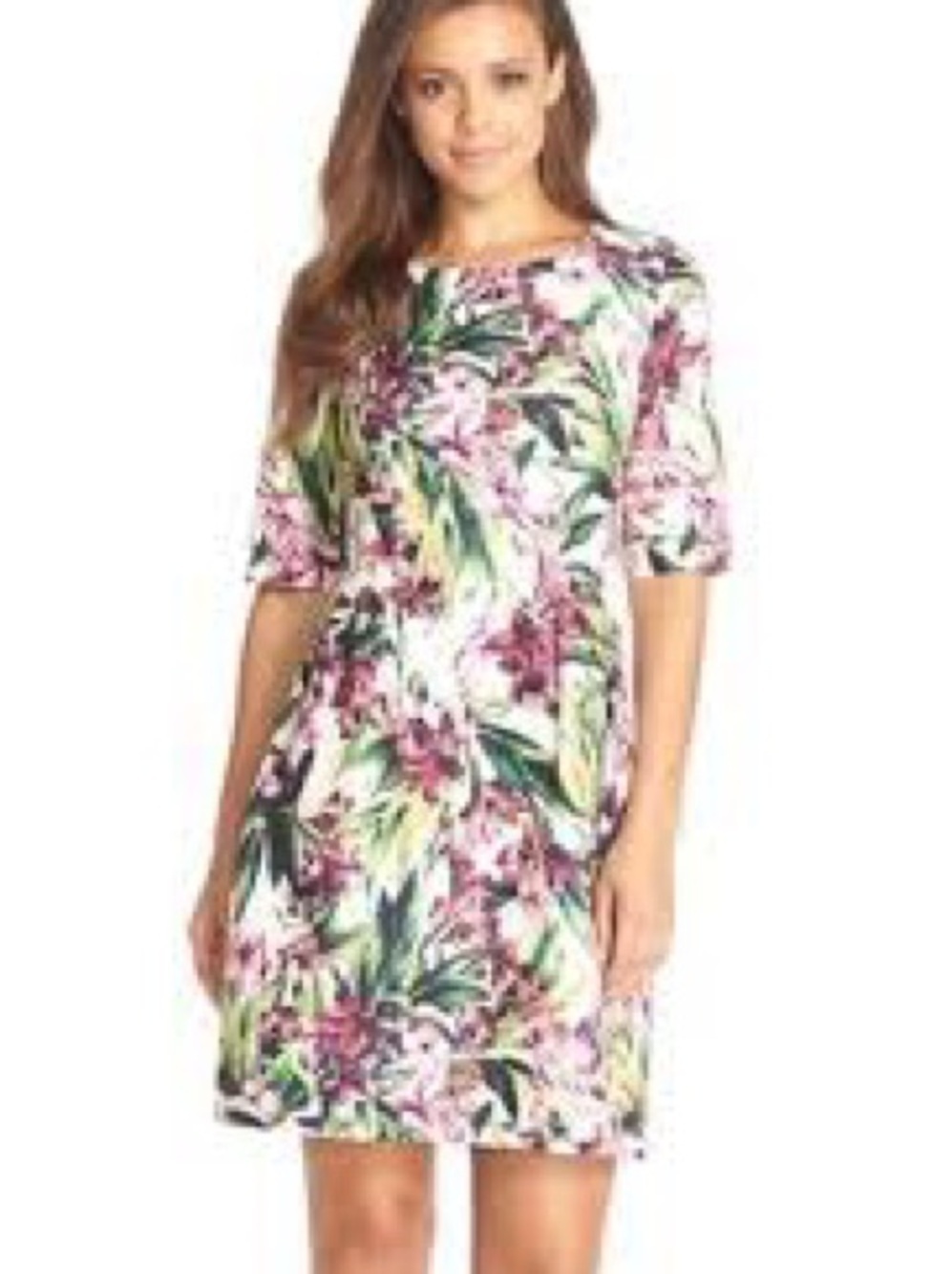 Kaya & Sloane Floral Shift Dress White Pink Green S